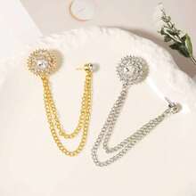 1pc New Double Layer Chain Rhinestone Round Small Brooch Pin, Suitable For Middle East Ramadan Ramadan Clothing, Couple Corsage, Business Suit, Banquet, Party, Wedding, Formal Occasion Outfit Accessory, Birthday, Holiday Gift - Multicolor - View 3