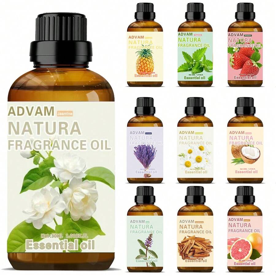 Aromatherapy Essential Oil Suitable For Diffuser Humidifier Car Aromatherapy Home Aromatherapy Oil Refill Autumn Winter Candle Making - Fresh Mint, Jasmine, Eucalyptus, Pure Essential Oil - Suitable For Diffuser Humidifier DIY Candle And Soap Making - 第二代香氛 - 查看 1