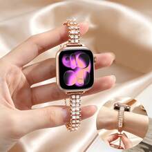1pc Cute Kitten Metal Strap For Apple Watch 10th Gen, Compatible With Apple Watch 7/8/9 41mm 45mm Rhinestone Crystal Bracelet Watch Series For Women - Silver - View 14