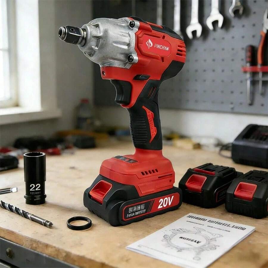 Llave de Impacto Inalámbrica Tipo Pistola, Taladro Eléctrico Potente con 2 Baterías Recargables, Color Rojo, Ideal para Reparación Automotriz, Taller, Hogar y Uso Profesional - Llave Eléctrica 2 Baterías - Ver 1