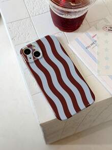 1pc Minimalist Fresh Wave Stripe Pattern Precise Cutouts Glossy Film Full Coverage Hard Phone Case Compatible With Samsung/ 11/12/13/14/15/16 Pro Max - Multicolor - View 3