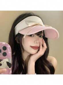 1pc Women's Bow Tie Strap Open Top Wide Brim Sun Hat, Outdoor Sun Protection Hat - Multicolor - View 6