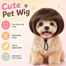 Adjustable Pet Bob Wig With Elastic Strap, Soft Lightweight Pet Cosplay Costume Wig, Funny Dress Up Hair Accessory For Small Dogs & Cats Party Photo Props, Halloween - Multicolor - View 1