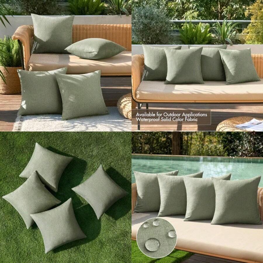 MIULEE - Juego de fundas de almohada decorativas para exteriores de lo impermeables para jardín tienda de campaña balcón sá estilo granja 0x0 cm gris - Gris verde - Ver 1