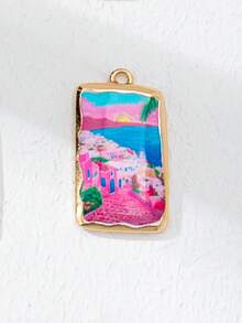1Pc French Italian Coastal Charms For Jewelry Making, Gold Enamel Rectangle Pendants, Summer DIY Charms For Bracelets Necklaces Earrings, Aesthetic - Multicolor - View 21
