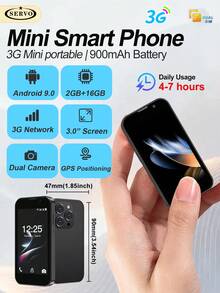SERVO هاتف ذكي صغير بنظام أندرويد 9.0، شاشة 3.0 بوصة، ذاكرة 16 جيجابايت، شريحتين اتصال في وضع الاستعداد، واي فاي، GPS، 3G WCDMA - الأزرق - مشاهدة 14
