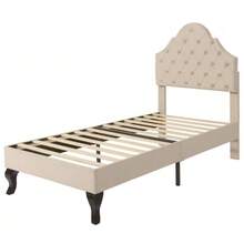 Letto imbottito 90 x 200 cm con rete a doghe e testiera regolabile in altezza, letto per bambini, letto singolo, rete a doghe in legno, facile da montare, velluto, rosa - Beige - Visualizzare 8