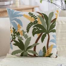 1件熱帶棕櫚樹刺繡枕套 春夏植物葉片刺繡裝飾枕套 室內裝飾適用 全季枕套 不含枕芯 - 彩色 - 查看 12