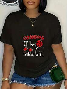 Camiseta casual 100% algodón para mujer, "Abuela de la niña de cumpleaños", camiseta a juego para amantes de las mariquitas. - Negro - Ver 1