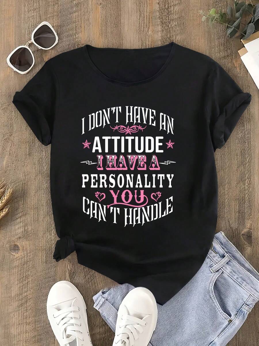 Camiseta casual ho con estampado de patrón de letras de personalidad independiente - Negro - Ver 1