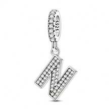 1 pièce Pendentif initial A-Z en argent sterling S925 de style minimaliste romantique, hypoallergénique, convient pour bracelet original, fabrication de bijoux DIY pour femmes, cadeau d'anniversaire - Blanc - Voir 17