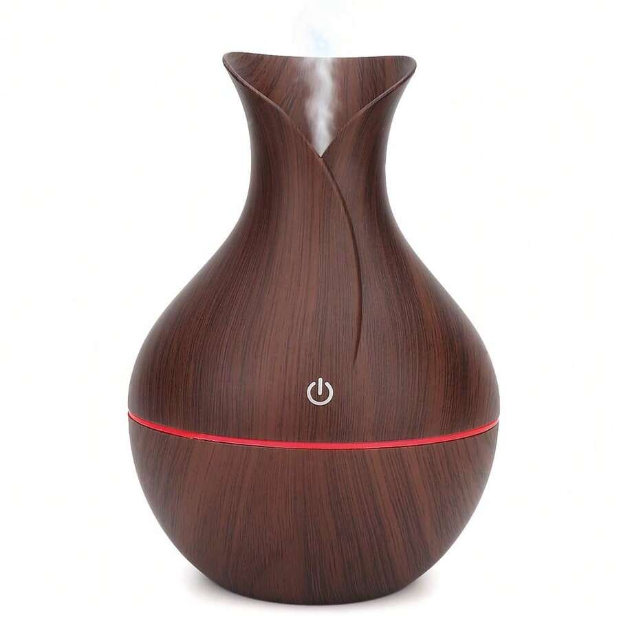 Difusor de Aceites Esenciales, 130ml, Difusor Ultrasónico USB LED, Humidificador de Aceites Esenciales con 7 colores, Humidificador Portátil de Vapor Frío para Hogar y Oficina.Veta de madera oscura - Veta de madera oscura - Ver 1