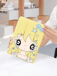 Cartoon Girl Star Pattern Design Tablet Protective Case, With Pen Slot, Tri-Fold Tablet Stand Protective Shell, Compatible With IPad 10.2 Inch Pro 11 2021/2020 /10th Gen/ (A16) 11 Inch 11th Gen 2025 8th/9th/10th Gen, Compatible With Samsung Galaxy Tab A8 10.5 Inch 2022, Matepad 10.4/ Tab, Supports Sleep/Wake, Gift For Kids / Gift For Family, Romantic And Practical Gift. - Multicolor - View 4