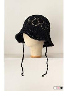 E Summer Breathable Solid Color Straw Bucket Hat, Women's New Lightweight Breathable Sun Protection Hat, Vacation Ins Style Hollow Straw Hat, Large Size Suitable For Big Head, Handwoven Wide Brim Bucket Hat, Vacation Beach Sun Hat, Holiday, Travel - Leaf-shaped Hanging Rope - View 5