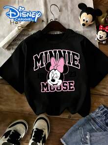 Girls' Fashionable Short-Sleeved T-Shirt, Featuring The Mickey Mouse Design From Disney. Must-Have For Spring And Summer Seasons. - 黑色 - 查看 1