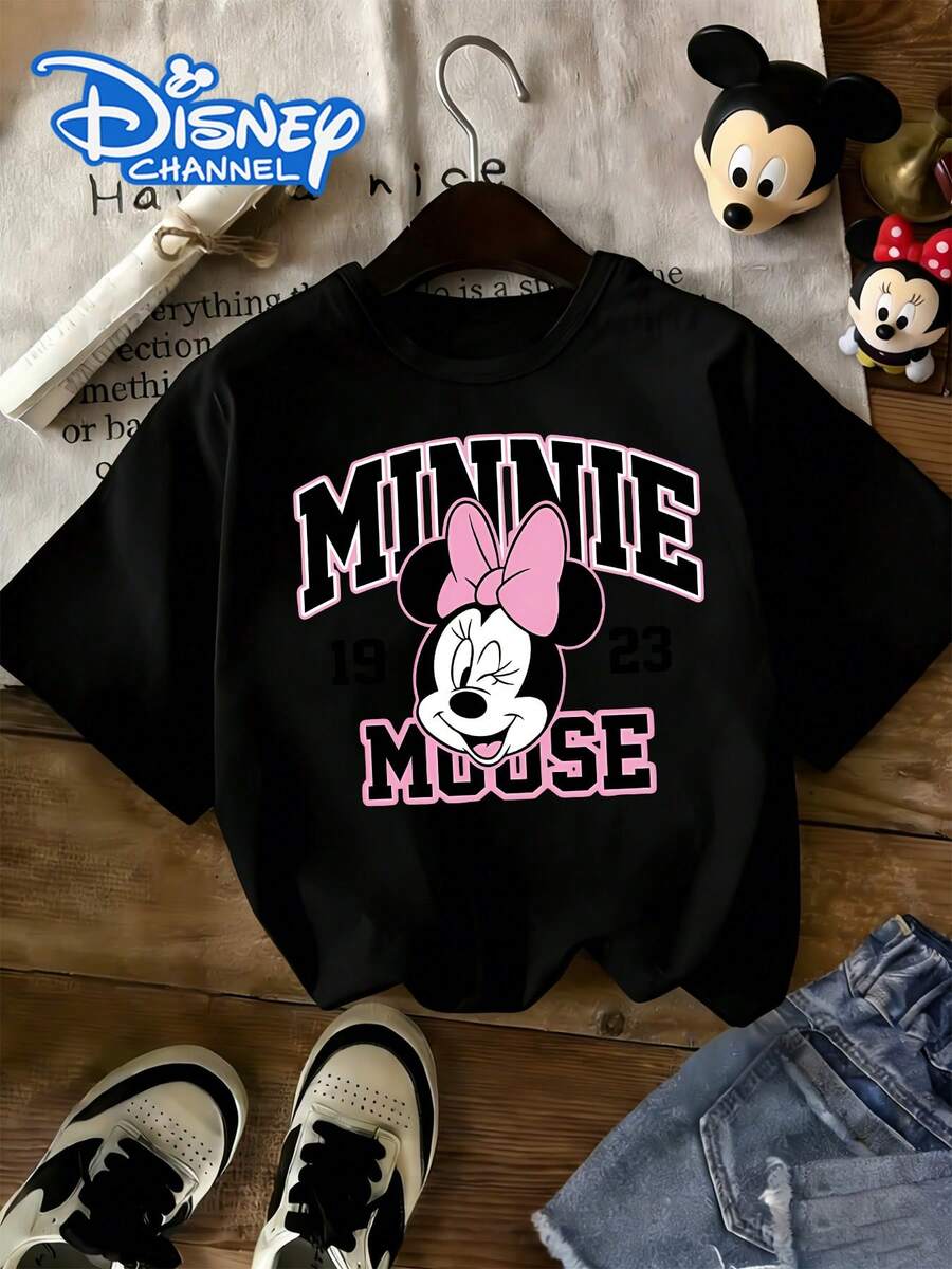 Girls' Fashionable Short-Sleeved T-Shirt, Featuring The Mickey Mouse Design From Disney. Must-Have For Spring And Summer Seasons. - 黑色 - 查看 1