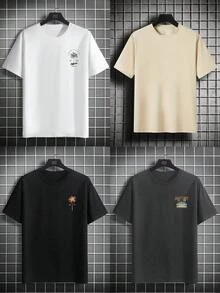 4 Stück Herren-T-Shirts in großen Größen für den Sommer, Strand und Lässig mit Blumenmuster - Verschiedenfarbig - Übersicht 2