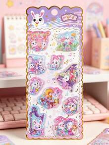 Cute Rabbit Water-Filled Shaker Stickers, Cartoon Rabbit Glitter Liquid Sand Decals, Aesthetic Scrapbooking Diary Card Making, Children's Reward Stationery - Color - View 15