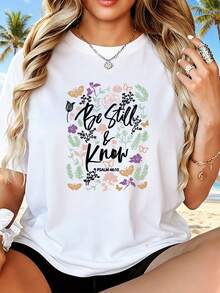 Women's T-Shirt, Flowers And Butterflies, Everyday Summer Wear - 白色 - 查看 1