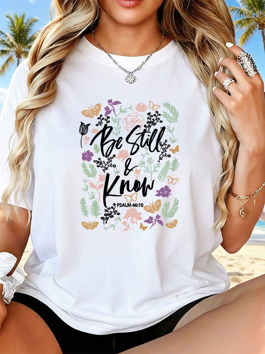 Women's T-Shirt, Flowers And Butterflies, Everyday Summer Wear - 白色 - 查看 1