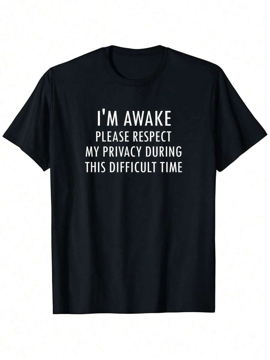 1 camiseta negra para hombre con estampado "I'm Awake Privacy", camiseta unisex de cuello redondo informal, ropa de hombre de talla grande 5XL, tela de punto ligera de 180 g/m², lavable a má - Blanco - Ver 1