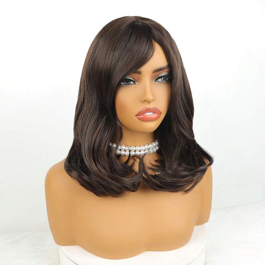 Peruca Cabelo Wig Média Lisa Ondulado Com Franja Bio Orgânica Idêntica Humano Premium RONISE +WIGCAP SP4.30/Castanho Cobre