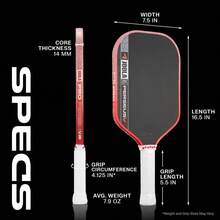 2026 Pre- Ben Johns Pro V 16mm GEN5 T700 Carbon Fiber Power Frame Pickleball Paddle USAPA UPA-A Certified - Red - View 8