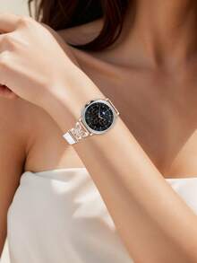 Galaxy Watch 8 手錶錶帶，1件白色女士珠寶鑲嵌人造鋯石優雅錶帶 + 1件亮面風格（不含螢幕保護貼）。相容 Galaxy Watch 8 40mm 和 44mm 錶殼，Galaxy Watch 8 錶帶，可調節替換錶帶配件。適合男女運動手錶錶帶 - 白色玫瑰金雙 - 查看 6