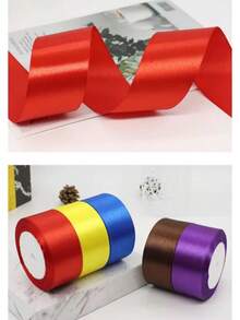 1 Roll 4cm Ribbon For Flower Bouquet Rose Decoration, Handmade DIY Braided Rope Gift Red Satin Ribbon (25 Yards/Roll) - Multicolor - View 6
