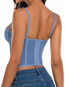 Women's Lace Corset Top, For Going Out To Parties Or Clubs, With Buckle. - 藍色 - 查看 11