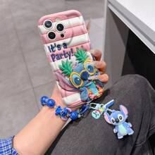 Disney Has Authorized, Phone Case - Chain Set, The Stitch Lilo & Stitch 3D Phone Case Plus A Silicone 3D Stitch Bracelet With Metallic Ring Removable Bracelet, Stitch And Angel Pattern, Compatible With Iphone17/16/15/14/13/12/11/XS/XR/X Plus Pro Max, A Stylish Cartoon Phone Case, The Perfect Gift Choice, Phone Protection, Durable Phone Cover, Great Gift For Friends And Family. - 白色 - 查看 2