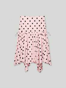 YROOE Women's Spring/Summer French Vintage Polka Dot Midi Skirt, Slim Fit Drawstring Flare Skirt Vacation - Pink - View 1