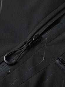 Men's Hooded Drawstring Soft Shell Windbreaker Jacket, Sports Casual, Large Chest Pocket With Zipper, Dual Side Large Pockets With Zipper Storage, Suitable For Daily Wear, Versatile Bestseller Jacket - Black and White - View 6