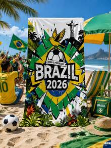 1pc/2026 Brazil Football Theme Oversized Ultra-Fine Microfiber Quick-Dry Sand-Resistant Lightweight Travel Towel, Suitable For Beach, Pool, Vacation And Sports Fans - Multicolor - View 6