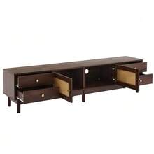 180cm Long TV Unit, Dark Wood Look, With Two Rattan Doors, Four Drawers, Cable Management System And Hydraulic Hinges – Suitable For TVs Up To 80 Inches. - Brown - View 9