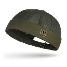 Men's Summer Breathable Streetwear Hip Hop Adjustable Brimless Fashion Logo Mesh Newsboy Cap - A - View 17