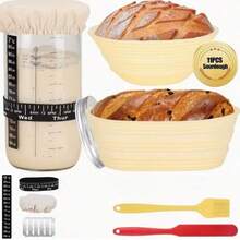 Bread Fermentation And Baking Tool Kit, Including Auxiliary Labels And Tools, Cloth Cover And Aluminum Lid, Bread Baking Supplies, And Bread Fermentation Tools. - Brown - View 1
