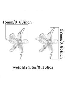 1對S925純銀3D抽象蘭花耳釘，酷藝術風格，輕量百搭花瓣設計，拋光銀色冷白質感，小眾奢華女款耳環，適合海邊度假、簡約通勤、週年禮物 - 銀色 - 查看 3