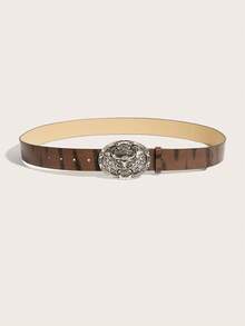 1pc Men's New Western Cowboy Style Bull Head Carved Large Buckle Waist Belt With Rivets, Personalized Design, Millennium Style - A - View 3