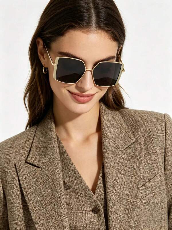 1pc Large Square Frame Glasses, Very Fashionable European And American Women Street Style Eyewear