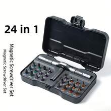 This 24-In-1 Magnetic Ratchet Screwdriver Set Is A Multifunctional Tool Kit Featuring Color-Coded S2 Steel Bits And An Ergonomic Ratchet Handle. It Is A Compact And Portable Tool, Perfect For Furniture Assembly, Bicycle Repair, And DIY Maintenance. - 24-in-1 Plastic Box Set (Cardboard Box Packaging) - View 10
