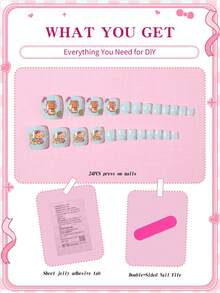Sanrio Hello Kitty 24pcs Y2K Short Square French Press-On Nails, Beach Hello Kitty & Ocean Design, Spring Toe Nails, Summer Toe Nails, Perfect Fit Acrylic Fake Toe Nails, Includes 1pc Jelly Glue And 1pc Nail File, Suitable For Girls' Daily And Party Use - Multicolor - View 4