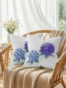 2 Pcs Purple & Blue Hydrangea With Green Leaves Floral Throw Pillow Covers Watercolor Spring Farmhouse Painting Style Super Soft Pillowcases Daily Decoration Home Square Sofa Living Room Bedroom Bed Couch Chair Cushion Covers All Seasons (No Filling) - White - View 5