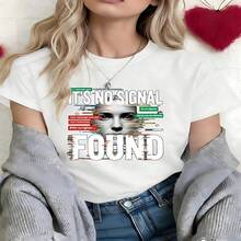 Edgy Glitch Art Graphic T-Shirt, 100% Cotton Oversized Soft Breathable Casual Crewneck Short Sleeve Top, Streetwear Aesthetic Summer Vibes Tee For Women & Tech Lovers - 白色 - 查看 18