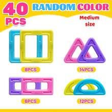 40/80/100/120pcs Vibrant Macaron Color Magnetic Building Blocks Set, Medium Size 4 Classic Shapes DIY Stacking Assembly Toys For Children Early Education - Multicolor - View 13