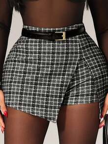 Skort unicolor bajo con abertura - Negro 2 - Ver 1