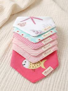 momscare 6pcs Baby Bibs, Soft Absorbent Baby Bibs, Suitable For Baby Daily Use - Cute Design Exquisite Embroidered Baby Triangle Bibs Cute Print Undersea Pattern Bibs - Multicolor - View 2