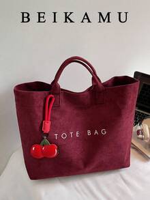 1 pieza Bolso de mano de gran capacidad de unicolor y moda BEIKAMU, con asas duales y versátil, adecuado para el uso diario y las compras - Burdeos - Ver 1