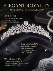 1pc Vintage Court Style Vine Rhinestone Small Crown, Elegant Bridal Bridesmaid Wedding Headpiece, Party Photo Shoot Hair Hoop Hair Accessory - Silver - View 5