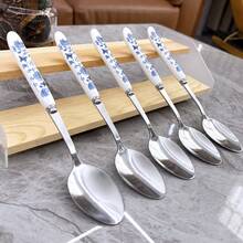 5/20 piezas Juego de cubiertos de acero inoxidable con mango de porcelana azul y blanca, incluye cuchillo de mesa, tenedor, cuchara, cucharilla, cuchara para niños, tenedor de fruta y tenedor pequeño, adecuado para uso diario, hoteles y restaurantes - Multicolor - Ver 17